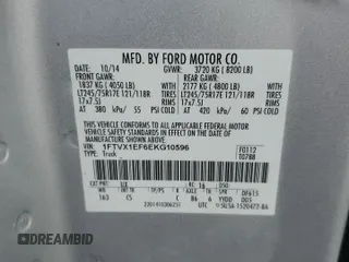2014 Ford F-150 XL с VIN 1FTVX1EF6EKG10596, выставлен на аукционе Copart как лот 72131554 с пробегом 216 483 миль миль и Списание • Salvage title. История ставок и продаж доступна на DreamBid. Изображение 12.