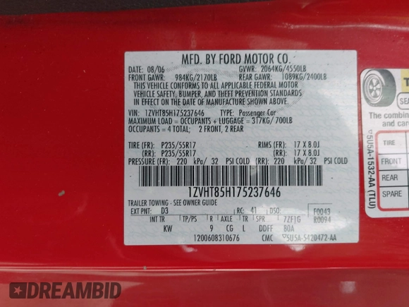 2007 Ford Mustang GT Deluxe с VIN 1ZVHT85H175237646, выставлен на аукционе IAAI как лот 42105476 с пробегом 179 433 миль миль и . История ставок и продаж доступна на DreamBid. Изображение 9.