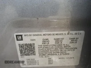 2020 Chevrolet Trax Premier with VIN 3GNCJRSB5LL271003, listed as a Copart auction lot 46986775 with 45,711 mi miles and Salvage title. Bid and sale history available at DreamBid. Image 12.