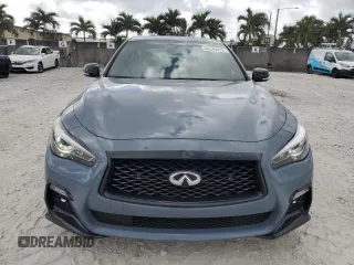 2024 Infiniti Q50 Red Sport 400 with VIN JN1FV7DP0RM660155, listed as a Copart auction lot 44143915 with 5,521 mi miles and Salvage Title. Bid and sale history available at DreamBid. Image 5.
