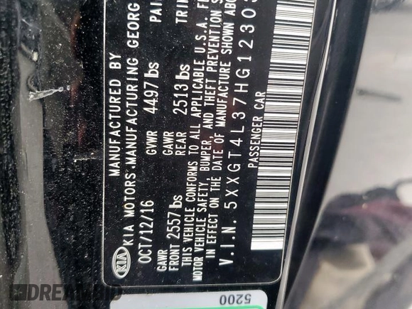 2017 Kia Optima LX with VIN 5XXGT4L37HG123033, listed as a Copart auction lot 47891165 with 0 mi miles and Clean Title. Bid and sale history available at carsss.com. Image 13.