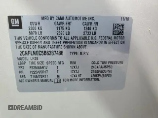 2011 Chevrolet Equinox 2LT z VIN 2CNFLNEC5B6287486, wystawiony jako Copart lot #51584165 z przebiegiem 122 791 mil mil oraz Szkoda całkowita • Salvage title. Historia ofert i sprzedaży dostępna na DreamBid. Obrazek 13.