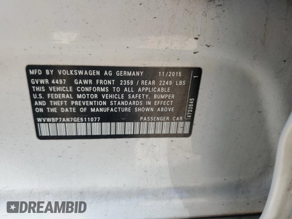 2016 Volkswagen CC Sport with VIN WVWBP7AN7GE511077, listed as a Copart auction lot 49117715 with 118,999 mi miles and Salvage Title. Bid and sale history available at carsss.com. Image 13.