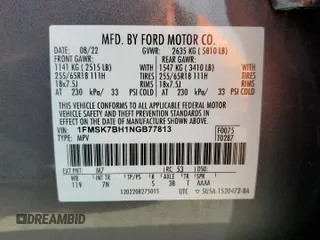 2022 Ford Explorer with VIN 1FMSK7BH1NGB77813, listed as a Copart auction lot 68870304 with 13,910 mi miles and Salvage Title. Bid and sale history available at carsss.com. Image 13.