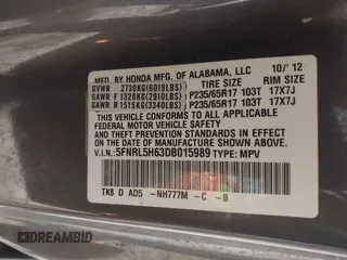 2013 Honda Odyssey EX-L с VIN 5FNRL5H63DB015989, выставлен на аукционе IAAI как лот 41832421 с пробегом 153 240 миль миль и . История ставок и продаж доступна на DreamBid. Изображение 9.