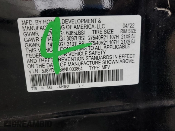 2022 Acura MDX Type S w/Advance Package with VIN 5J8YD8H86NL003864, listed as a Copart auction lot 86757854 with 31,587 mi miles and Salvage Title. Bid and sale history available at carsss.com. Image 13.