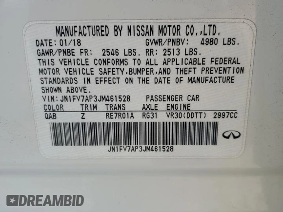 2018 Infiniti Q50 Red Sport 400 with VIN JN1FV7AP3JM461528, listed as a Copart auction lot 54928565 with 91,501 mi miles and Clean Title. Bid and sale history available at DreamBid. Image 12.