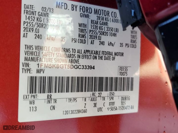 2013 Ford Explorer Sport with VIN 1FM5K8GT5DGC33394, listed as a Copart auction lot 45683635 with 114,338 mi miles and Salvage Title. Bid and sale history available at carsss.com. Image 15.