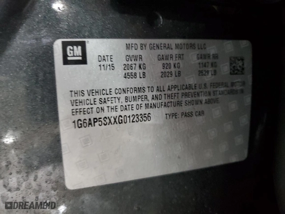 2016 Cadillac CTS Sedan RWD with VIN 1G6AP5SXXG0123356, listed as a Copart auction lot 43996275 with 81,381 mi miles and Salvage Title. Bid and sale history available at carsss.com. Image 14.