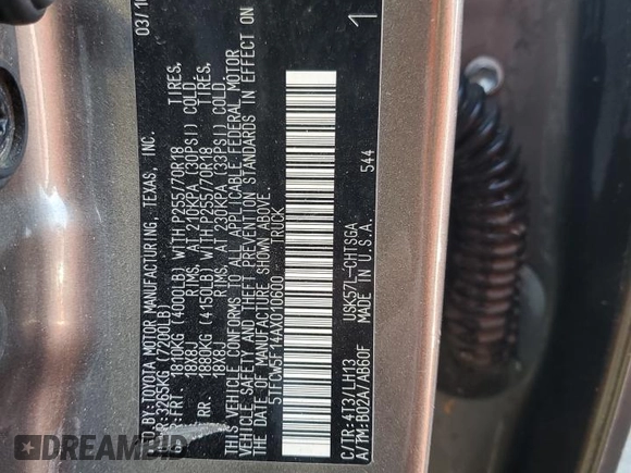 2010 Toyota Tundra 4WD Truck SR with VIN 5TFCW5F14AX010600, listed as a Copart auction lot 77141614 with 138,781 mi miles and Salvage Title. Bid and sale history available at carsss.com. Image 13.