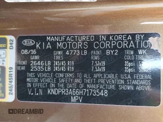 2017 Kia Sportage SX Turbo with VIN KNDPR3A66H7173548, listed as a Copart auction lot 46892905 with 87,876 mi miles and Non repairable. Bid and sale history available at DreamBid. Image 14.