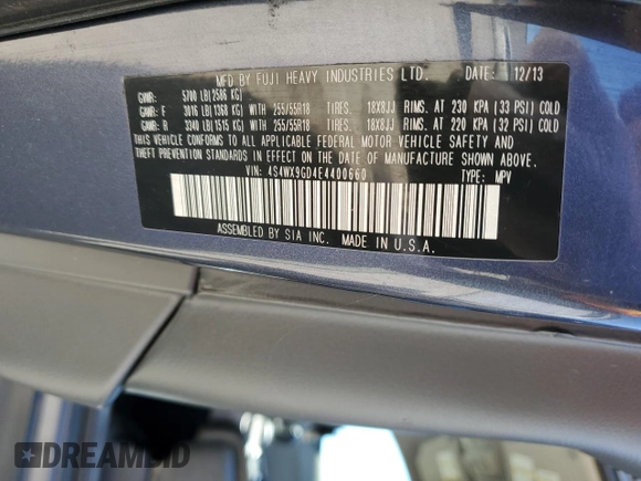 2014 Subaru Tribeca Limited with VIN 4S4WX9GD4E4400660, listed as a Copart auction lot 52630755 with Not provided miles and Clean title. Bid and sale history available at DreamBid. Image 13.
