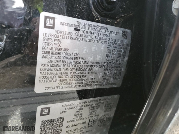 2020 GMC Sierra 1500 Denali with VIN 1GTU9FEL6LZ119443, listed as a Copart auction lot 82270454 with 55,124 mi miles and Salvage Title. Bid and sale history available at carsss.com. Image 12.