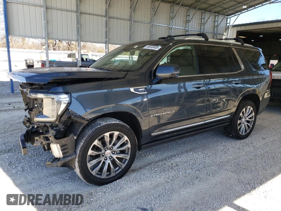 2021 GMC Yukon Denali with VIN 1GKS2DKLXMR387681, listed as a Copart auction lot 46830485 with 77,628 mi miles and Salvage Title. Bid and sale history available at carsss.com. Image 1.