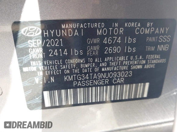 2022 Genesis G70 2.0T with VIN KMTG34TA9NU093023, listed as a IAAI auction lot 40989282 with 50,036 mi miles. Bid and sale history available at carsss.com. Image 9.