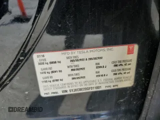 2016 Tesla Model X 70D with VIN 5YJXCBE20GF011801, listed as a Copart auction lot 47640725 with 174,948 mi miles and Salvage Title. Bid and sale history available at DreamBid. Image 15.