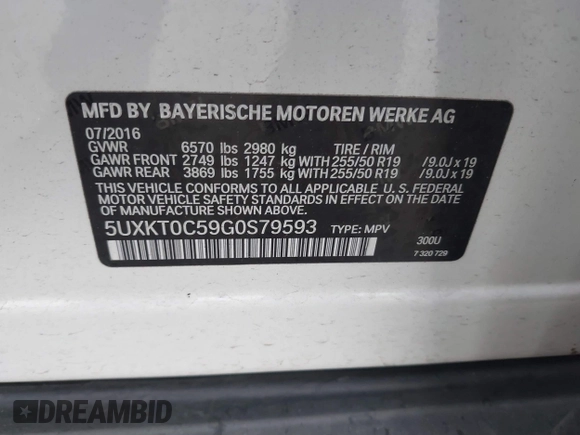 2016 BMW X5 xDrive40e with VIN 5UXKT0C59G0S79593, listed as a IAAI auction lot 41846666 with 57,178 mi miles and . Bid and sale history available at DreamBid. Image 9.