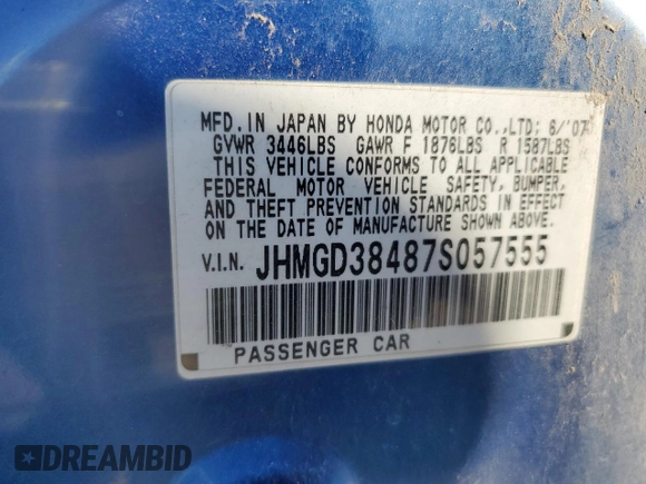 2007 Honda Fit with VIN JHMGD38487S057555, listed as a Copart auction lot 71265614 with 198,087 mi miles and Salvage Title. Bid and sale history available at carsss.com. Image 12.