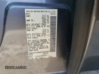 2022 Nissan Frontier SV with VIN 1N6ED1EJXNN650964, listed as a Copart auction lot 69568644 with 42,189 mi miles and Salvage Title. Bid and sale history available at carsss.com. Image 12.