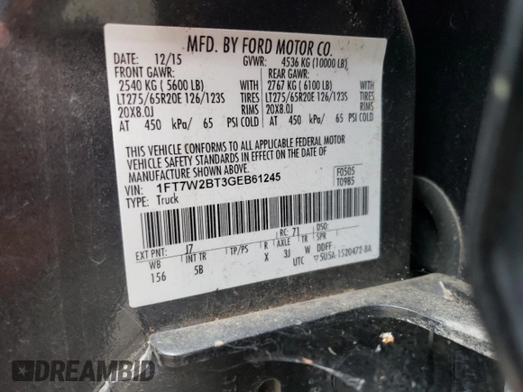 2016 Ford Super Duty F-250 SRW Lariat with VIN 1FT7W2BT3GEB61245, listed as a Copart auction lot 50401995 with 147,893 mi miles and Salvage Title. Bid and sale history available at carsss.com. Image 12.