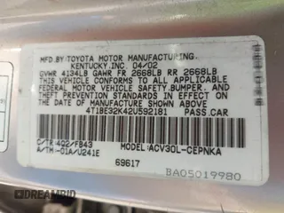2002 Toyota Camry LE z VIN 4T1BE32K42U592181, wystawiony jako IAAI lot #42206721 z przebiegiem 299 947 mil mil oraz . Historia ofert i sprzedaży dostępna na DreamBid. Obrazek 9.
