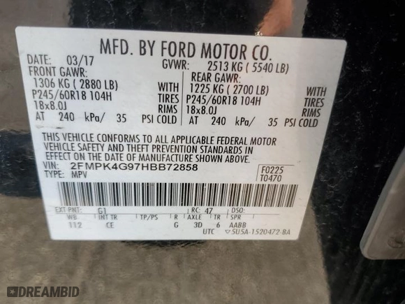 2017 Ford Edge SE with VIN 2FMPK4G97HBB72858, listed as a Copart auction lot 53764965 with 143,433 mi miles and Clean Title. Bid and sale history available at carsss.com. Image 13.