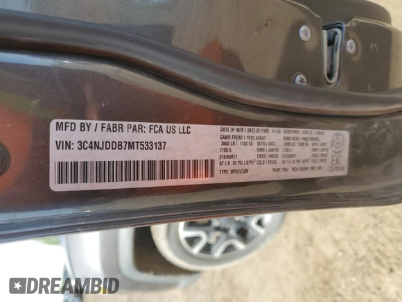2021 Jeep Compass Trailhawk with VIN 3C4NJDDB7MT533137, listed as a Copart auction lot 56938215 with 92,507 mi miles and Salvage title. Bid and sale history available at DreamBid. Image 13.