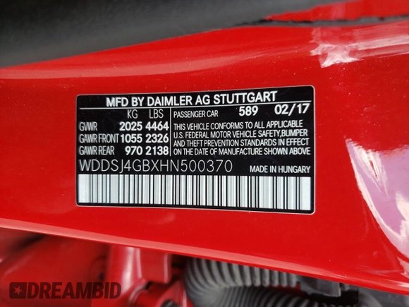 2017 Mercedes-Benz CLA 250 with VIN WDDSJ4GBXHN500370, listed as a Copart auction lot 45715552 with 46,798 mi miles and . Bid and sale history available at DreamBid. Image 10.