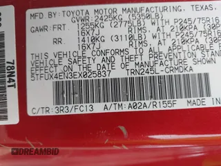 2014 Toyota Tacoma with VIN 5TFUX4EN3EX025837, listed as a IAAI auction lot 42430882 with 234,809 mi miles and . Bid and sale history available at DreamBid. Image 9.