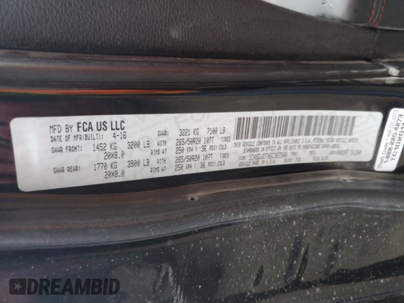 2016 Dodge Durango R/T with VIN 1C4SDJCT0GC387540, listed as a Copart auction lot 78990964 with 131,831 mi miles and Salvage title. Bid and sale history available at DreamBid. Image 15.