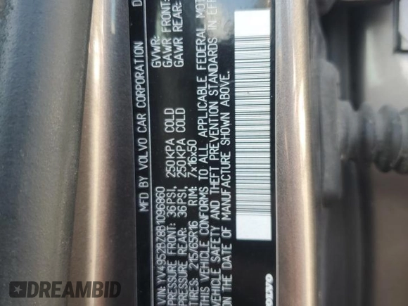 2011 Volvo XC70 3.2L with VIN YV4952BZ8B1096860, listed as a Copart auction lot 79210124 with Not Provided miles and Salvage Title. Bid and sale history available at DreamBid. Image 13.