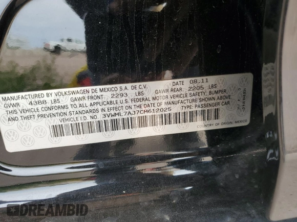2012 Volkswagen Jetta TDI with VIN 3VWML7AJ7CM612025, listed as a Copart auction lot 51139705 with 150,448 mi miles and Salvage title. Bid and sale history available at DreamBid. Image 12.