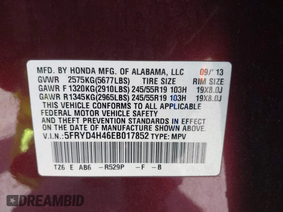 2014 Acura MDX Technology with VIN 5FRYD4H46EB017852, listed as a IAAI auction lot 42500807 with 82,639 mi miles and . Bid and sale history available at DreamBid. Image 9.