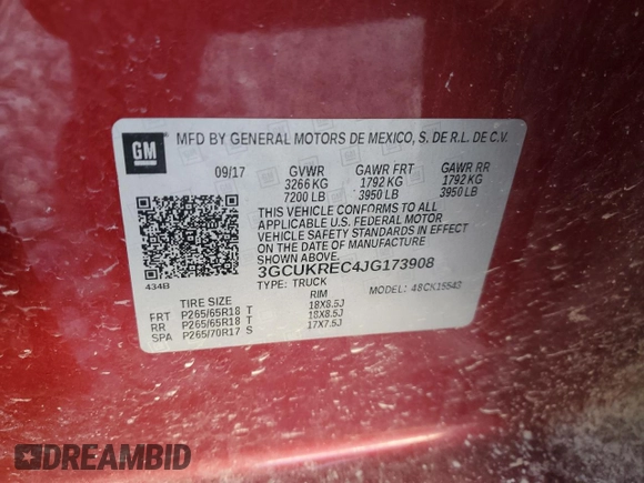 2018 Chevrolet Silverado 1500 LT with VIN 3GCUKREC4JG173908, listed as a Copart auction lot 53284315 with Not Provided miles and Clean Title. Bid and sale history available at DreamBid. Image 14.