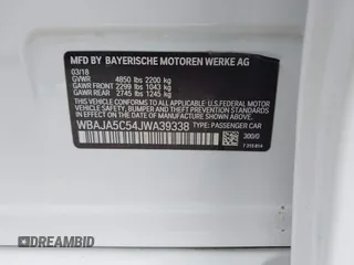 2018 BMW 5 Series 530i z VIN WBAJA5C54JWA39338, wystawiony jako IAAI lot #42107759 z przebiegiem 97 037 mil mil oraz . Historia ofert i sprzedaży dostępna na DreamBid. Obrazek 9.