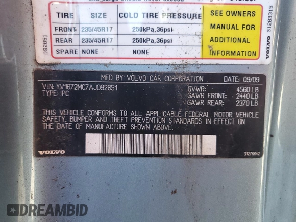 2010 Volvo C70 with VIN YV1672MC7AJ092851, listed as a Copart auction lot 82639664 with 73,004 mi miles and Salvage Title. Bid and sale history available at carsss.com. Image 13.
