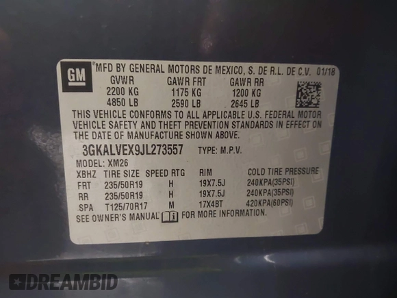 2018 GMC Terrain SLT with VIN 3GKALVEX9JL273557, listed as a IAAI auction lot 41789518 with 95,992 mi miles and . Bid and sale history available at carsss.com. Image 9.