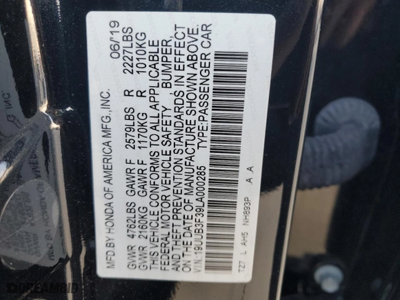 2020 Acura TLX with VIN 19UUB3F39LA000285, listed as a Copart auction lot 43385855 with 46,702 mi miles and Salvage Title. Bid and sale history available at carsss.com. Image 13.