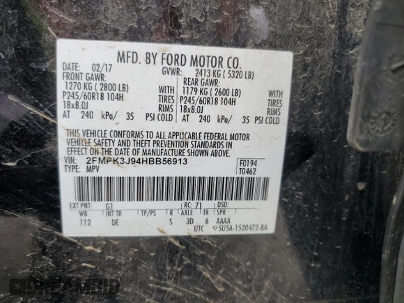 2017 Ford Edge SEL with VIN 2FMPK3J94HBB56913, listed as a Copart auction lot 50784205 with 59,810 mi miles and Clean Title. Bid and sale history available at carsss.com. Image 12.