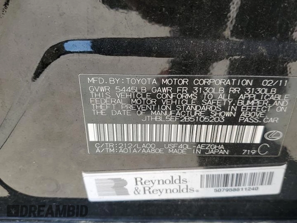 2011 Lexus LS 460 z VIN JTHBL5EF2B5105203, wystawiony jako Copart lot #53115005 z przebiegiem 171 056 mil mil oraz Szkoda całkowita • Salvage title. Historia ofert i sprzedaży dostępna na DreamBid. Obrazek 14.