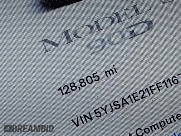 2015 Tesla Model S 85D with VIN 5YJSA1E21FF116775, listed as a IAAI auction lot 41876772 with 128,805 mi miles. Bid and sale history available at carsss.com. Image 16.