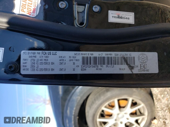 2017 Dodge Journey GT with VIN 3C4PDDFG2HT648758, listed as a Copart auction lot 76484574 with 194,836 mi miles and Salvage title. Bid and sale history available at DreamBid. Image 13.