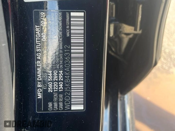 2019 Mercedes-Benz CLS with VIN WDD2J5KB4KA036312, listed as a Copart auction lot 45724215 with 72,656 mi miles and Clean Title. Bid and sale history available at carsss.com. Image 10.