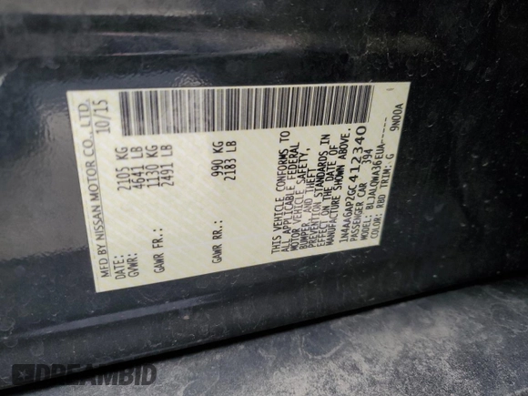 2016 Nissan Maxima S with VIN 1N4AA6AP2GC412340, listed as a Copart auction lot 82605284 with 127,262 mi miles and Salvage Title. Bid and sale history available at DreamBid. Image 14.