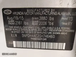 2016 Hyundai Elantra SE with VIN 5NPDH4AE2GH746460, listed as a IAAI auction lot 41571025 with 124,984 mi miles. Bid and sale history available at carsss.com. Image 9.