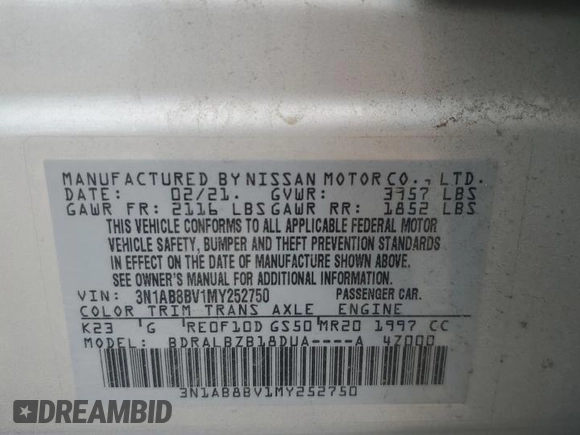 2021 Nissan Sentra S z VIN 3N1AB8BV1MY252750, wystawiony jako Copart lot #55727335 z przebiegiem 83 856 mil mil oraz Szkoda całkowita • Salvage title. Historia ofert i sprzedaży dostępna na DreamBid. Obrazek 12.