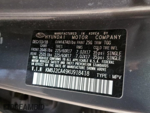 2019 Hyundai Tucson SE with VIN KM8J2CA49KU918418, listed as a Copart auction lot 50378235 with 63,846 mi miles and Salvage Title. Bid and sale history available at carsss.com. Image 13.