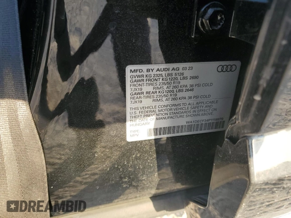 2023 Audi Q3 S line Premium with VIN WA1DECF34P1119979, listed as a Copart auction lot 88564615 with 13,812 mi miles and Non repairable. Bid and sale history available at DreamBid. Image 15.