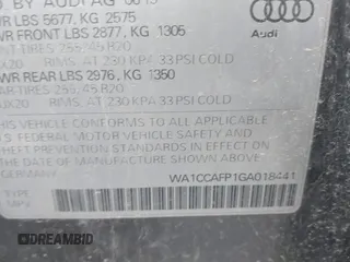 2016 Audi SQ5 Premium Plus with VIN WA1CCAFP1GA018441, listed as a IAAI auction lot 42041711 with 125,781 mi miles. Bid and sale history available at carsss.com. Image 9.