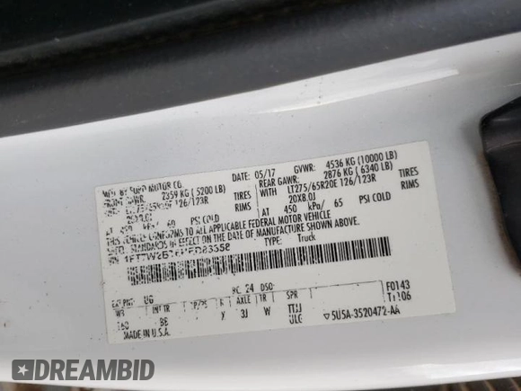 2017 Ford F-250 Lariat with VIN 1FT7W2BT6HED83358, listed as a Copart auction lot 32676022 with Not provided miles and Salvage title. Bid and sale history available at DreamBid. Image 10.
